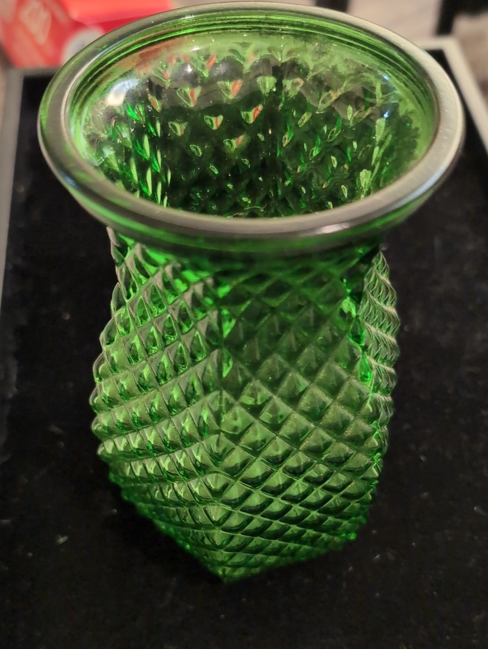 Hossier Bud Vase Green Diamond-Pattern Glass Vase